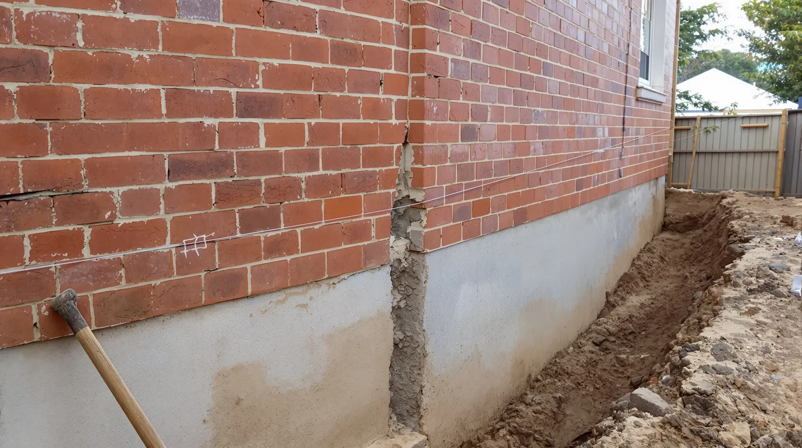Trench dug beside a brick wall to underpin the footing